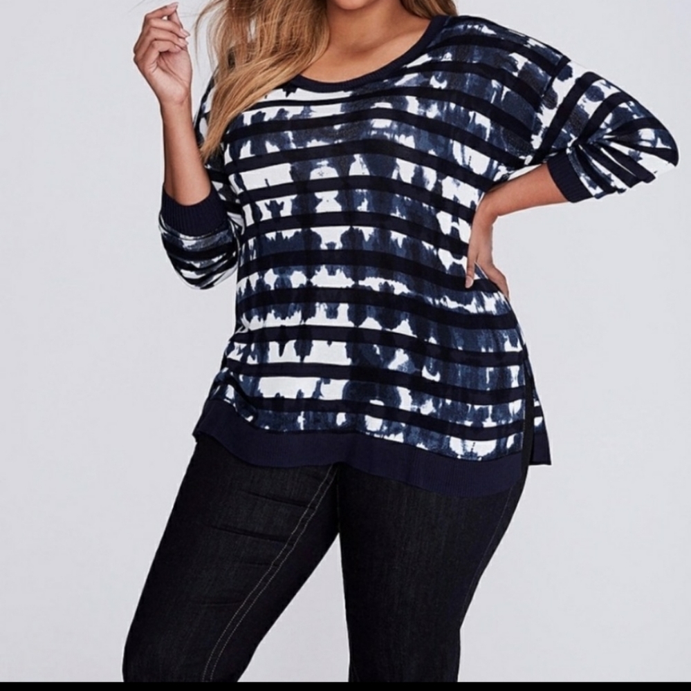 Lane Bryant blue striped tie dye sweater 26/28